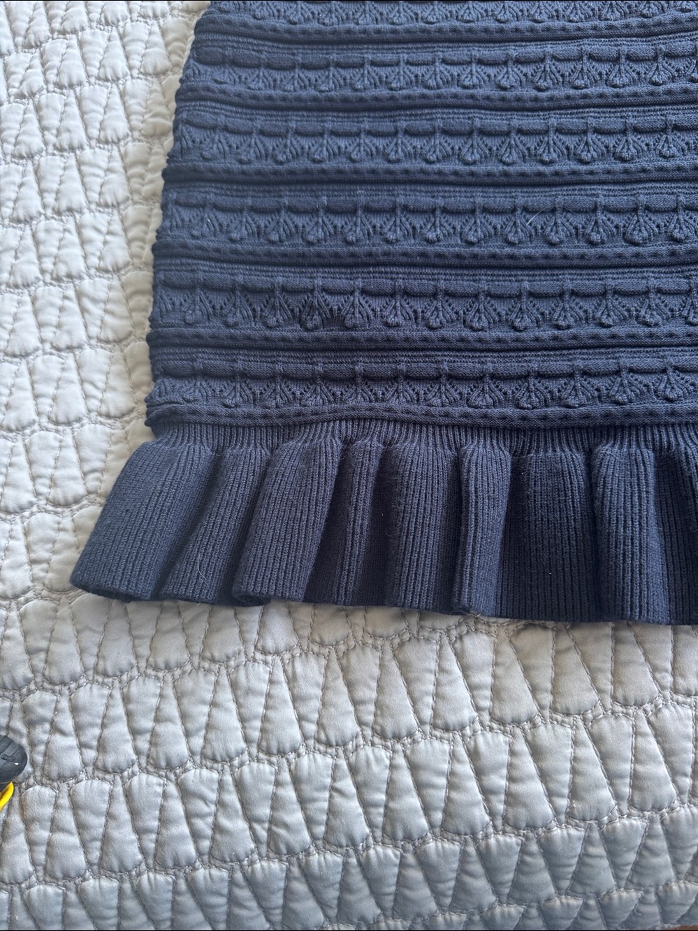 Milly Women's Ruffle Yoke Pointelle Knit Short Sheath Dress Navy Blue Size M - Picture 6 of 9